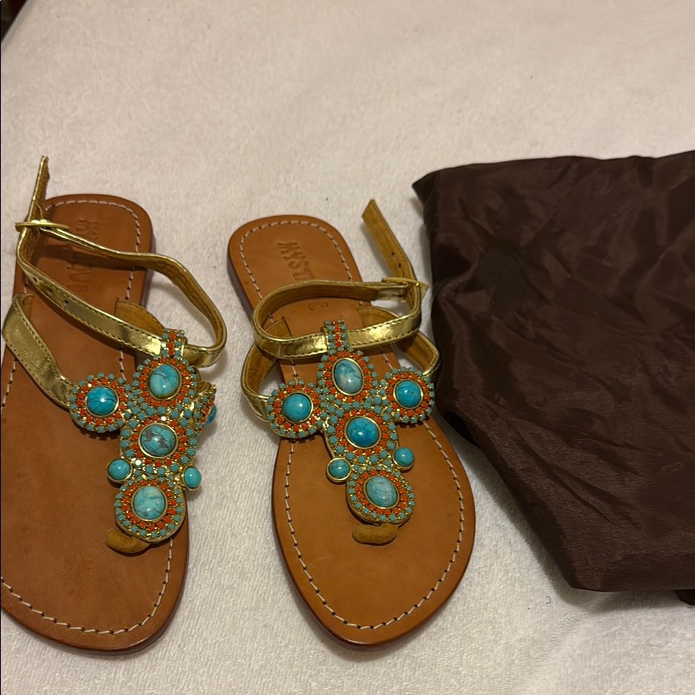 Mystique Gold and Turquoise Beaded Sandals